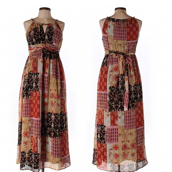 Vintage Sheri Martin New York boho floral print maxi embroidered dress size 10 - Picture 1 of 9